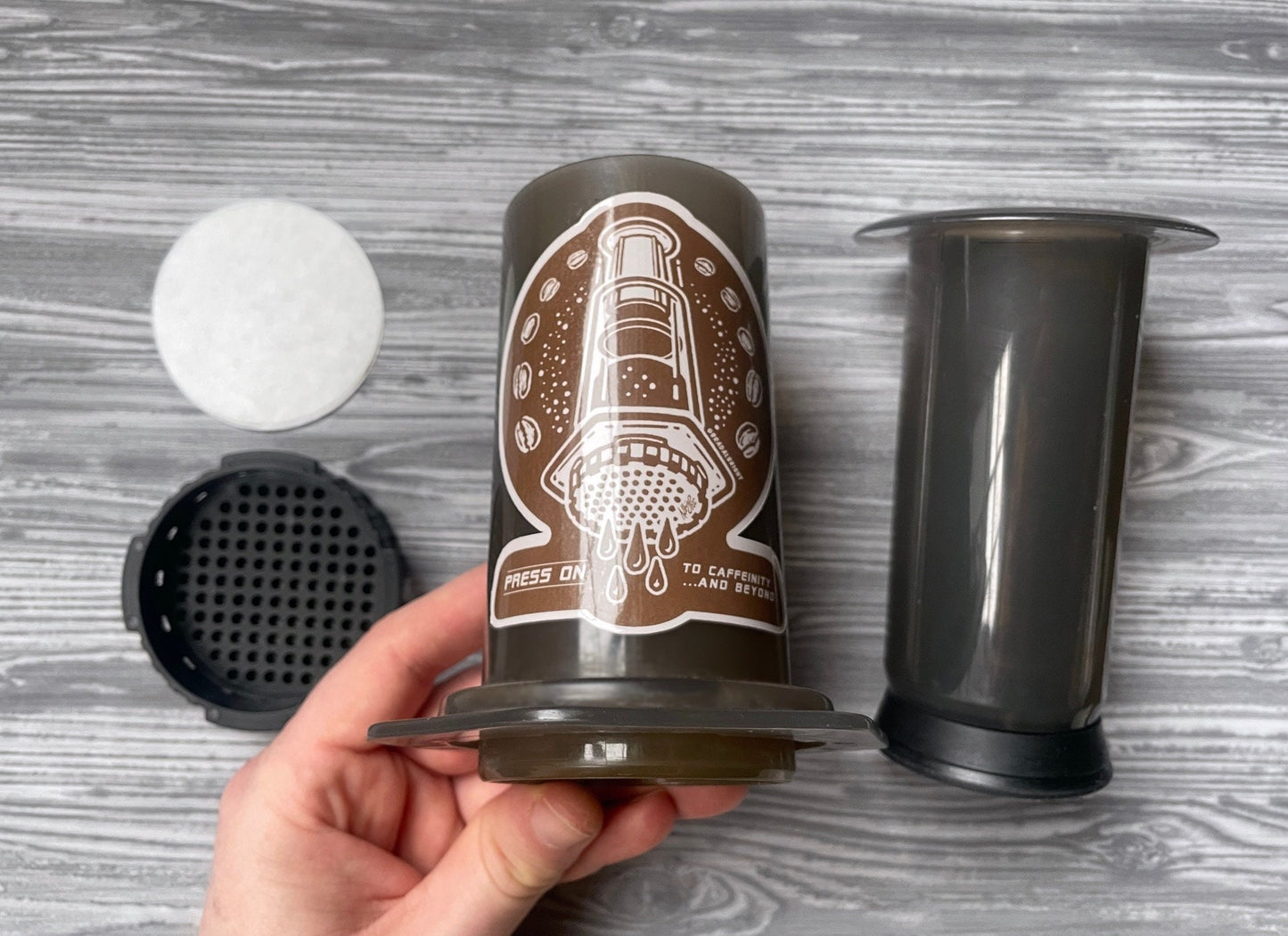 Aeropress Coffee: To Caffeinity and Beyond! - Stickers and Magnets - Waterproof Decals - FREE US SHIPPING