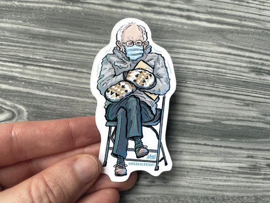 Bernie Sanders Sittin' With Mittens - Portrait Stickers & Magnet Decals - FREE Shipping