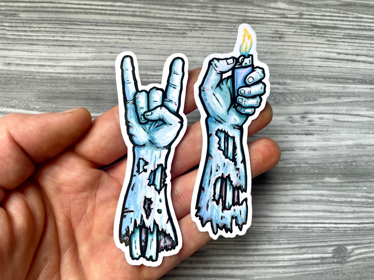 Zombie Like Rocker Zombie Rocker Hands - 2 Pack Sticker Decals - Heavy Metal Horror Art ...