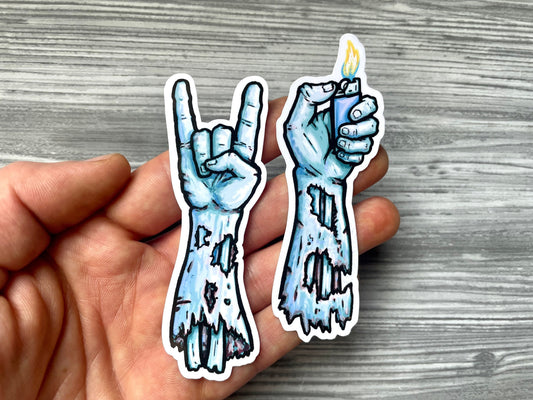 Zombie Rocker Hands - 2 Pack Sticker Decals - Heavy Metal Horror Art - FREE US SHIPPING