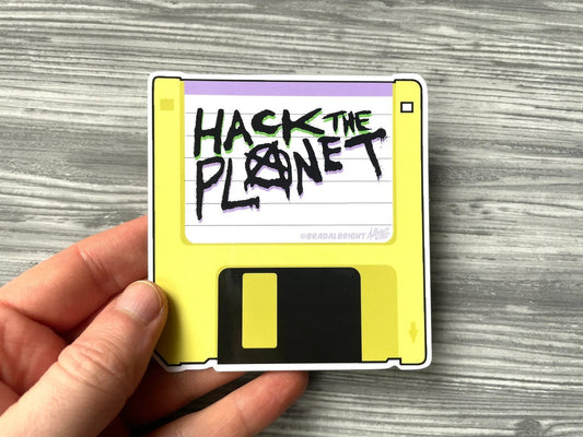 Hack The Planet Floppy Disk - Stickers & Magnets - Life Size Hackers Floppy Disk - FREE US SHIPPING