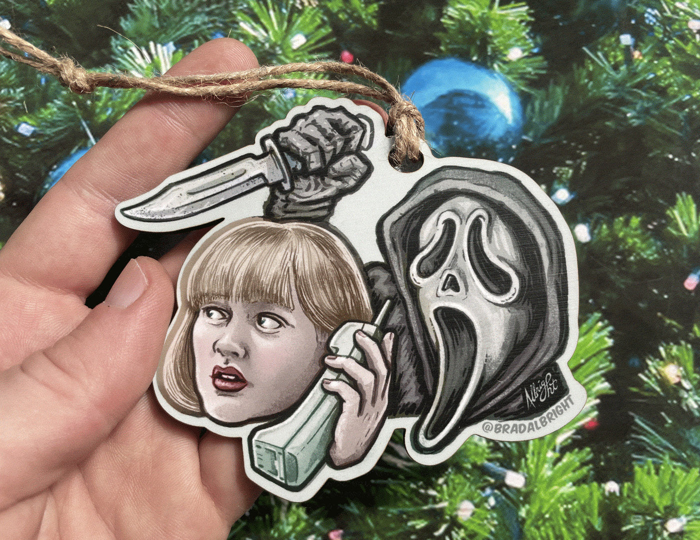 Killer Halloween Tree Ornament - Horror Movie Hand Drawn Wooden Christmas Ornament