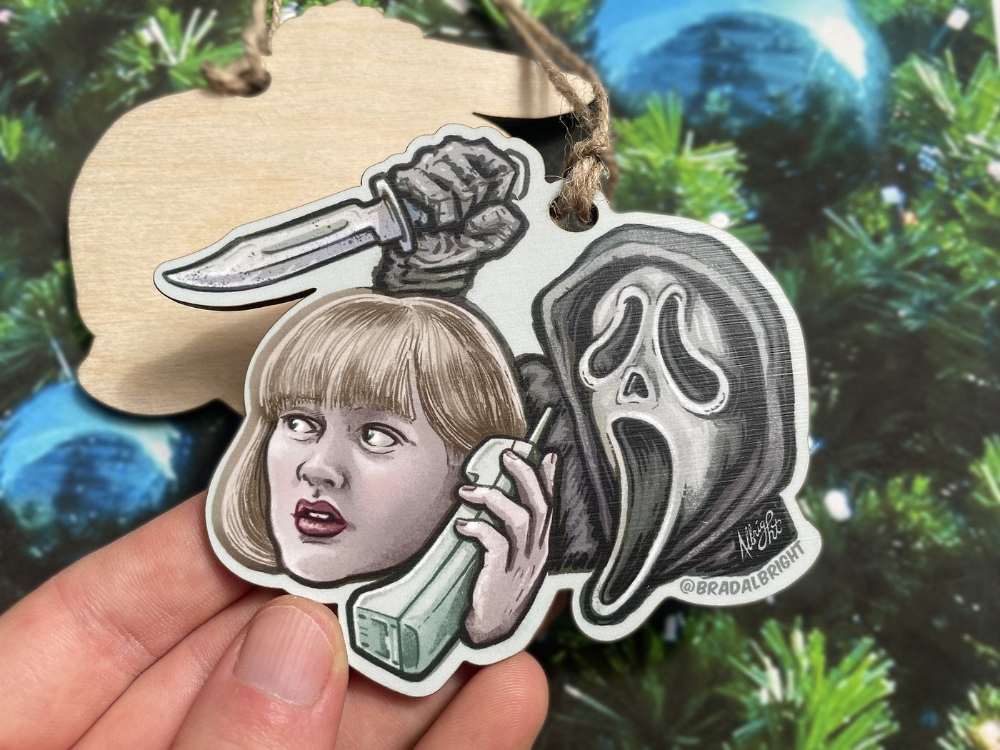 Killer Halloween Tree Ornament - Horror Movie Hand Drawn Wooden Christmas Ornament