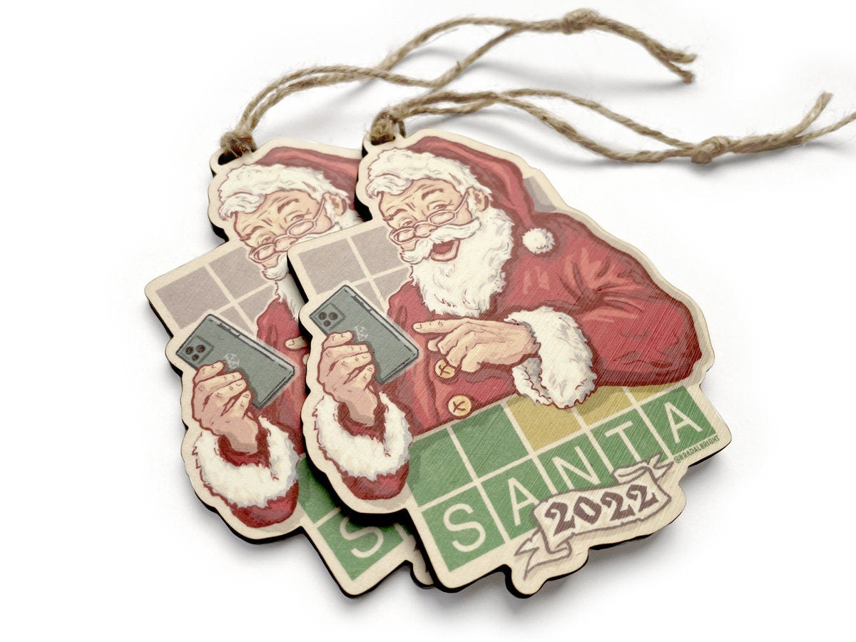 Santa Playing WORDLE 2022 Ornament - Christmas 2022 - Retro Santa Claus Playing Daily Word Game Xmas Ornament