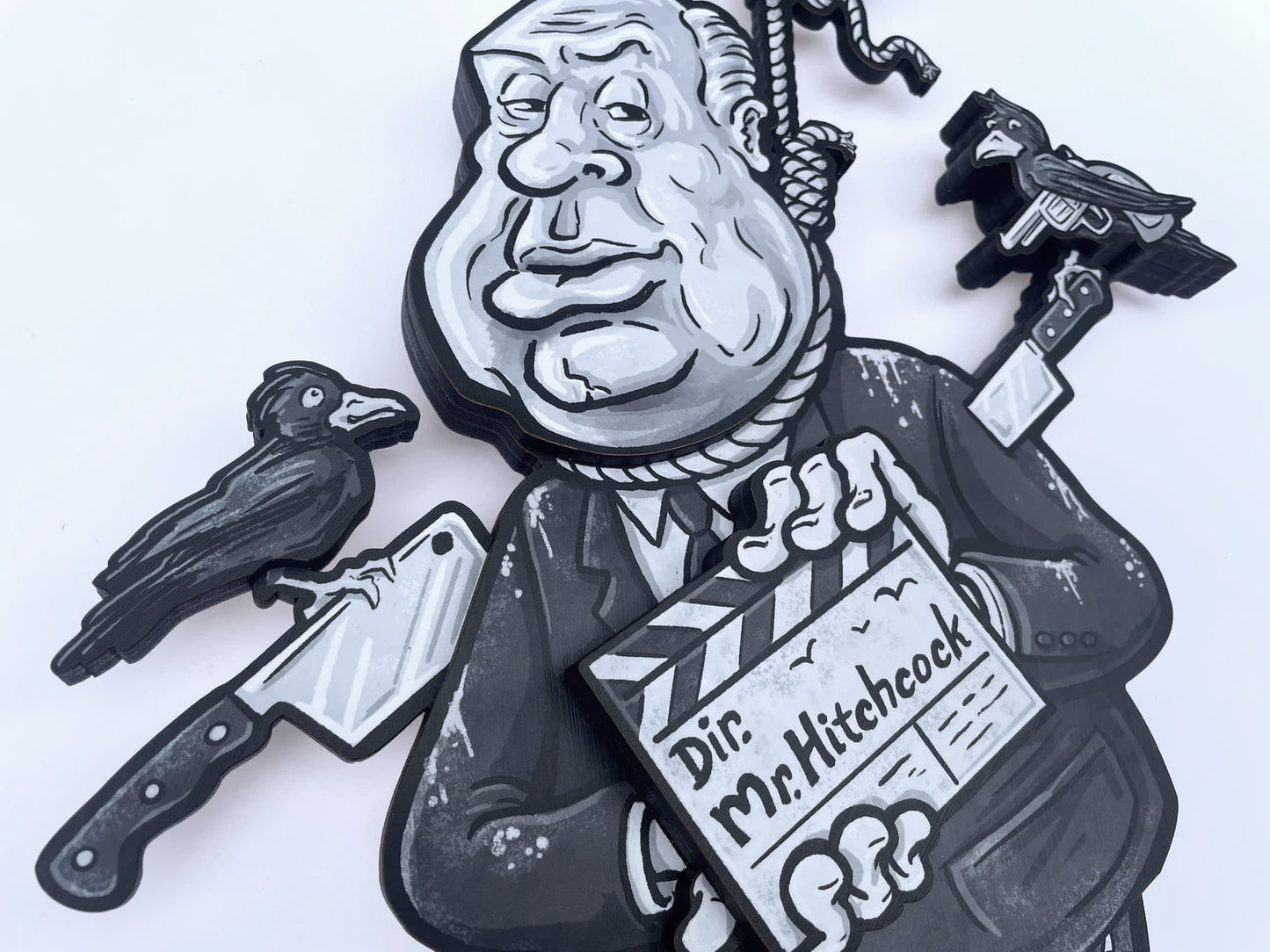 Hangin’ With Mr. Hitchcock - Dimensional Woodcut Alfred Hitchcock Wall Art