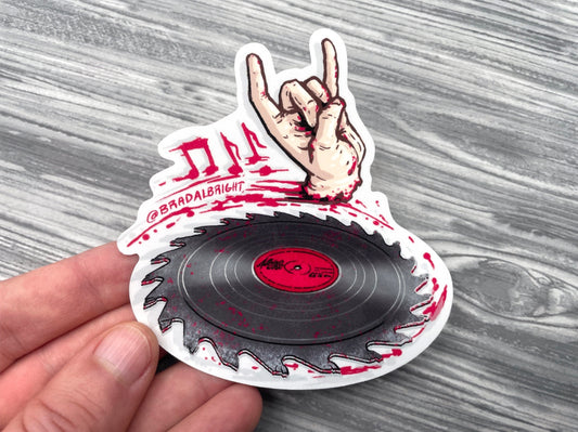 Sawblade Vinyl Record Illustration - Heavy Metal Rock Hand - Waterproof Decals & Flexible Magnets