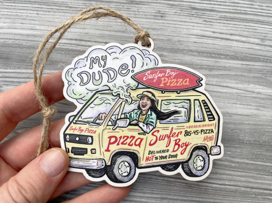 Pizzeria Dude - Hand Drawn Wood Ornament