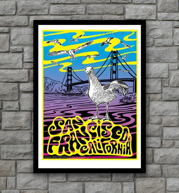 Psychedelic San Francisco - Golden Gate Bridge Art Poster