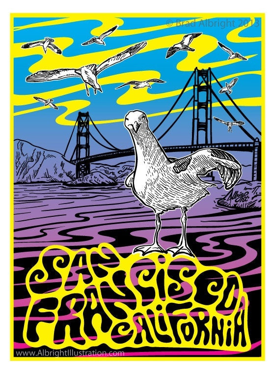 Psychedelic San Francisco - Golden Gate Bridge Art Poster