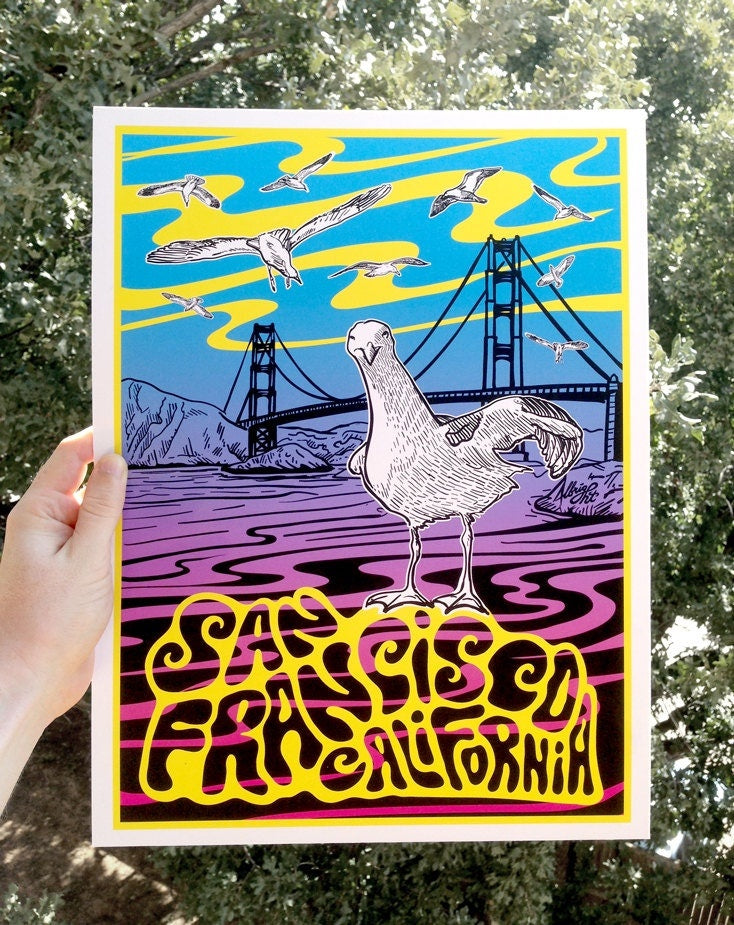 Psychedelic San Francisco - Golden Gate Bridge Art Poster