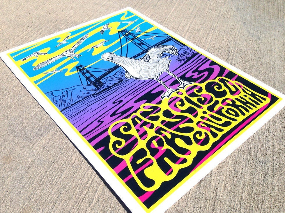 Psychedelic San Francisco - Golden Gate Bridge Art Poster