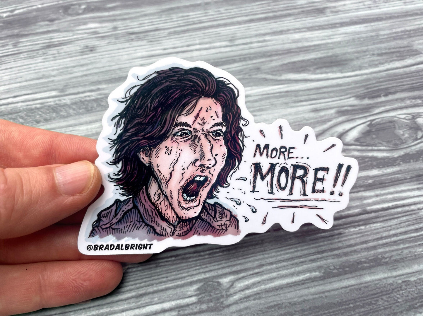 More More Adam Driver Meme - Hand Drawn Caricature Illustration - Water Resistant Decal