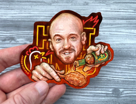 Hot Ones Sean Evans Portait Illustration - Last Dab / Da Bomb Tribute - Stickers and Magnets