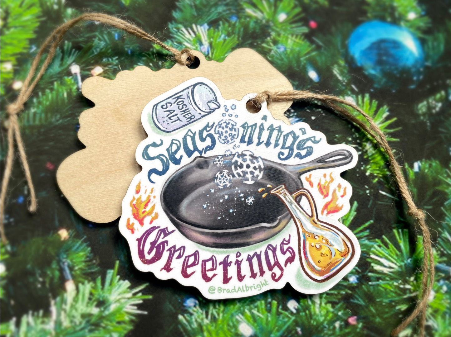 Cast Iron 'Seasonings Greetings' Ornament - Christmas Decoration - Cast Iron Pan Ornament