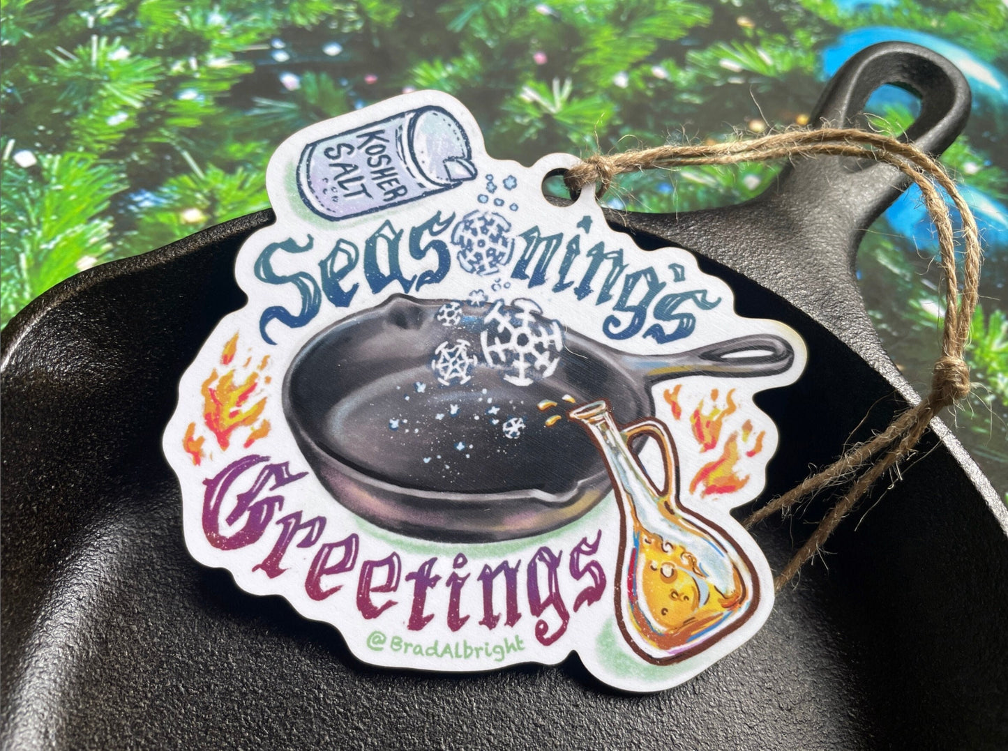 Cast Iron 'Seasonings Greetings' Ornament - Christmas Decoration - Cast Iron Pan Ornament