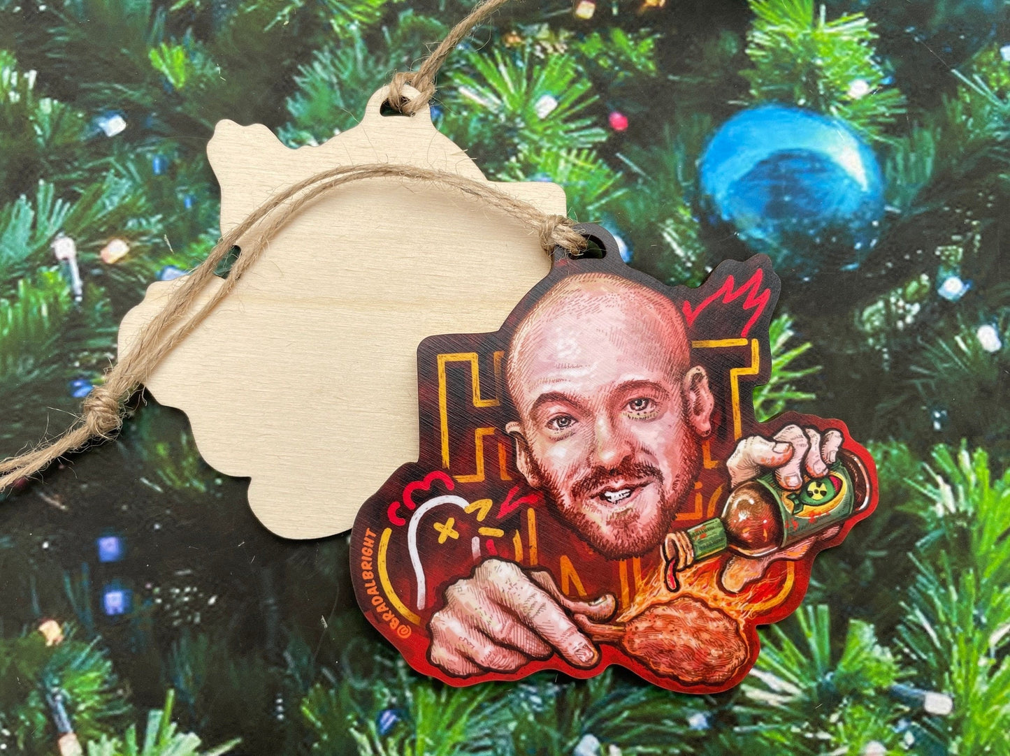 Hot Ones Tribute Ornament - Sean Evans Portait Illustration - Last Dab / DaBomb Christmas