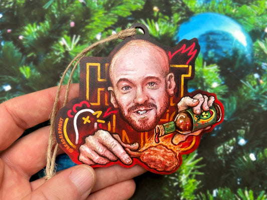 Hot Ones Tribute Ornament - Sean Evans Portait Illustration - Last Dab / DaBomb Christmas