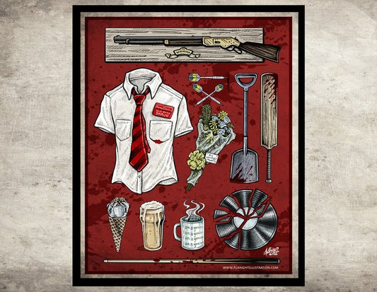 Shaun of the Dead Props Movie Poster - Signed Archival Giclee Print